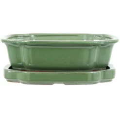 Bonsaischale Mit Untersetzer 25x20x8cm Hellgrün Sonstige Form Glasiert