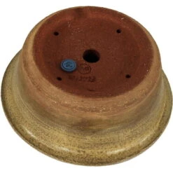 Bonsaischale 19.5x19x7.5cm Gelbbraun Rund Glasiert -Pflanzen-Bonsai-Shop p20ru23073a3