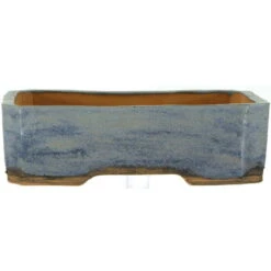 Bonsaischale 23x17.5x7cm Stahlblau Achteckig Glasiert